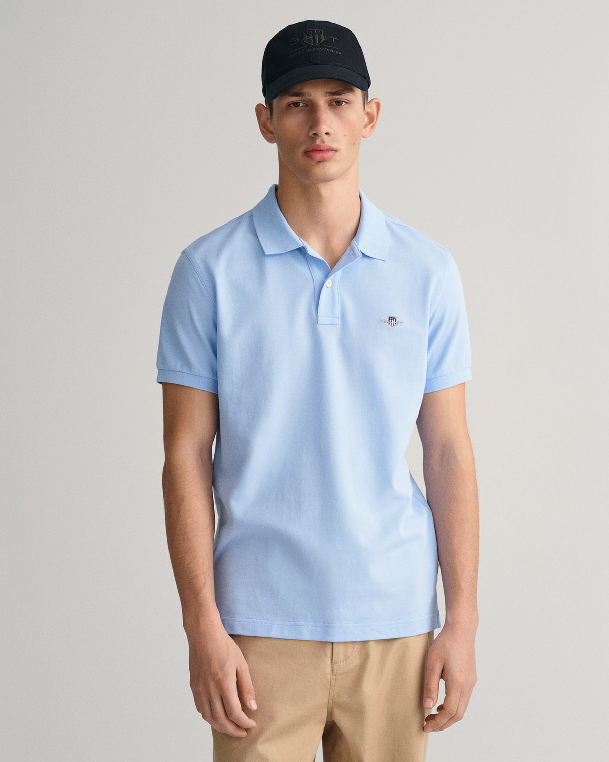 CAPRI BLUE, SLIM SHIELD SS PIQUE POLO, FRONT-VIEW BY GANT AU.