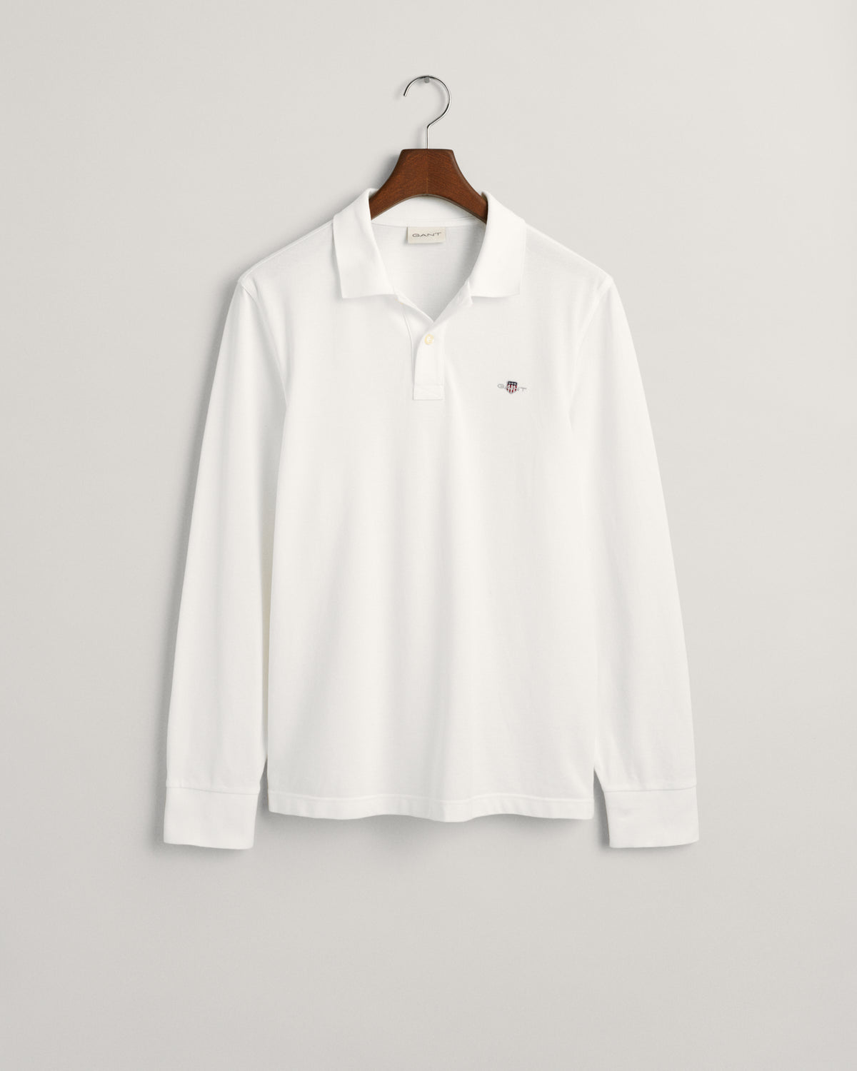 WHITE, REG SHIELD LS PIQUE POLO, FLAT-LAY BY GANT AU.