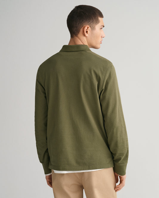 JUNIPER GREEN, REG SHIELD LS PIQUE POLO, BACK-VIEW BY GANT AU.