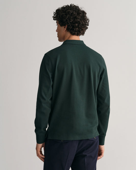 TARTAN GREEN, REG SHIELD LS PIQUE POLO, BACK-VIEW BY GANT AU.