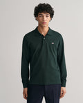 TARTAN GREEN, REG SHIELD LS PIQUE POLO, FRONT-VIEW BY GANT AU.