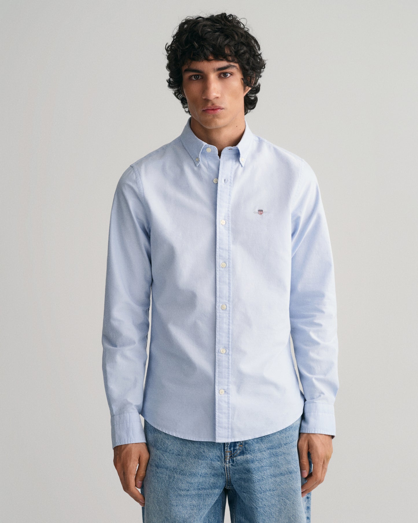 LIGHT BLUE, SLIM OXFORD SHIRT, FRONT-VIEW BY GANT AU.
