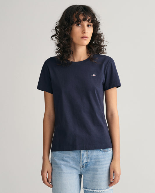 EVENING BLUE, REG SHIELD SS T-SHIRT, FRONT-VIEW BY GANT AU.
