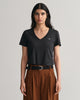 BLACK, REG SHIELD SS V-NECK T-SHIRT, FRONT-VIEW BY GANT AU.