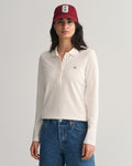 EGGSHELL, SLIM SHIELD LS PIQUE POLO, FRONT-VIEW BY GANT AU.