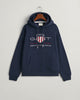 EVENING BLUE, REL ARCHIVE SHIELD HOODIE, FLAT-LAY BY GANT AU.