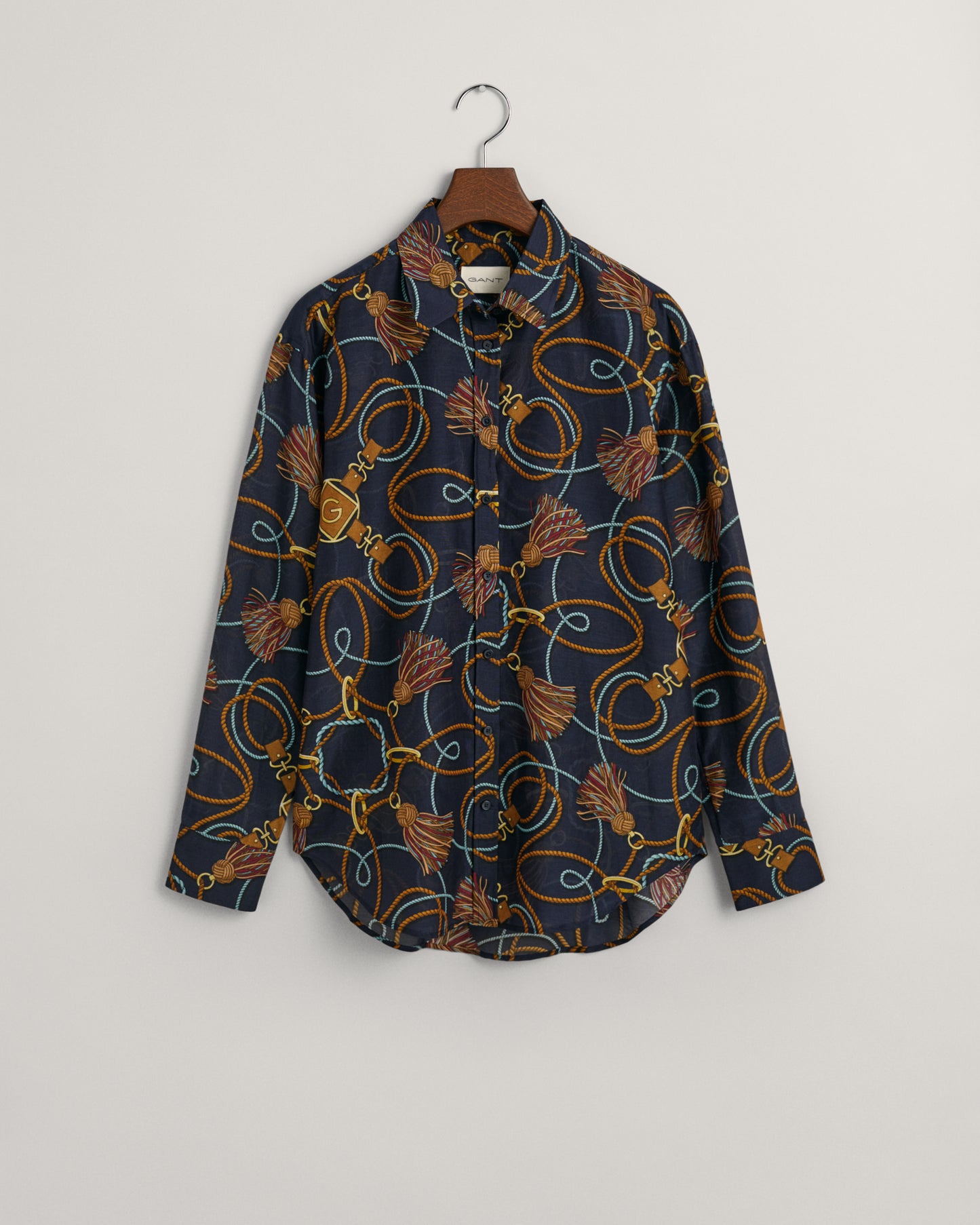 EVENING BLUE, REL ROPE PRINT COT SILK SHIRT, FLAT-LAY BY GANT AU.