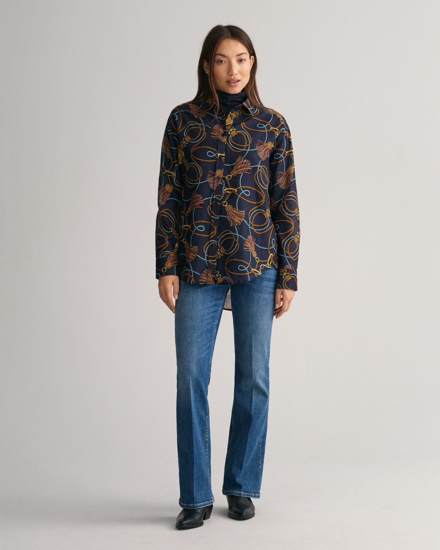 EVENING BLUE, REL ROPE PRINT COT SILK SHIRT BY GANT AU.