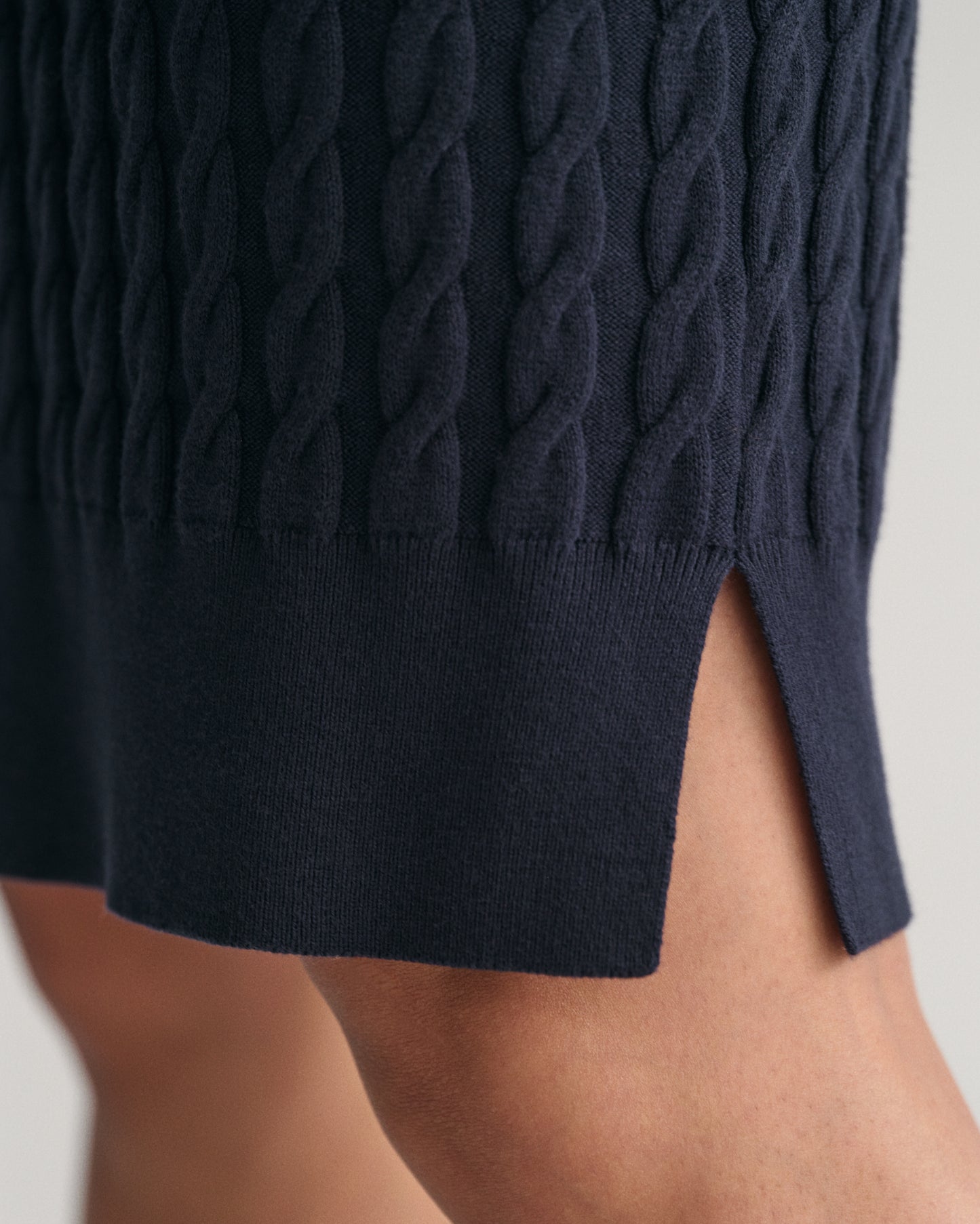 Stretch Cotton Cable Knit Crew Neck Dress