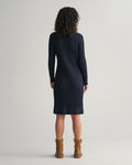 EVENING BLUE, STRETCH COTTON CABLE C-NECK DRESS, BACK-VIEW BY GANT AU.