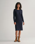 EVENING BLUE, STRETCH COTTON CABLE C-NECK DRESS, FRONT-VIEW BY GANT AU.
