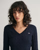 EVENING BLUE, STRETCH COTTON CABLE V-NECK, CLOSE-UP BY GANT AU.