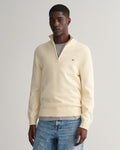 CREAM, CASUAL COTTON HALF ZIP, FRONT-VIEW BY GANT AU.