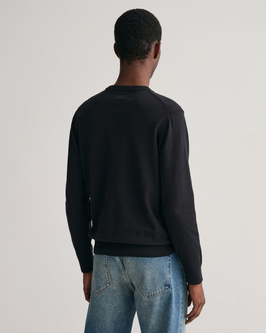BLACK, CLASSIC COTTON C-NECK, BACK-VIEW BY GANT AU.