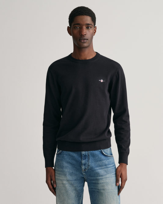 BLACK, CLASSIC COTTON C-NECK, FRONT-VIEW BY GANT AU.