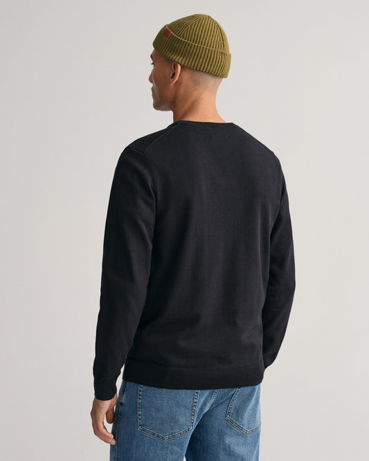 BLACK, CLASSIC COTTON V-NECK, BACK-VIEW BY GANT AU.