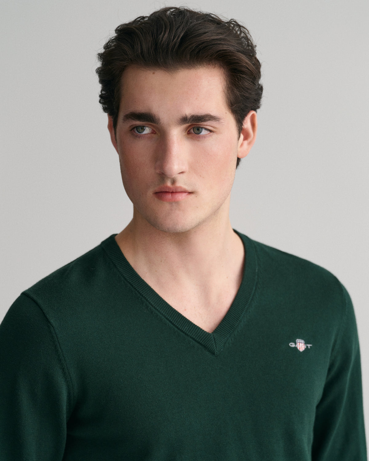 MODEL WEARING CLASSIC COTTON V-NECK