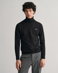 BLACK, CLASSIC COTTON ROLLERNECK, FRONT-VIEW BY GANT AU.