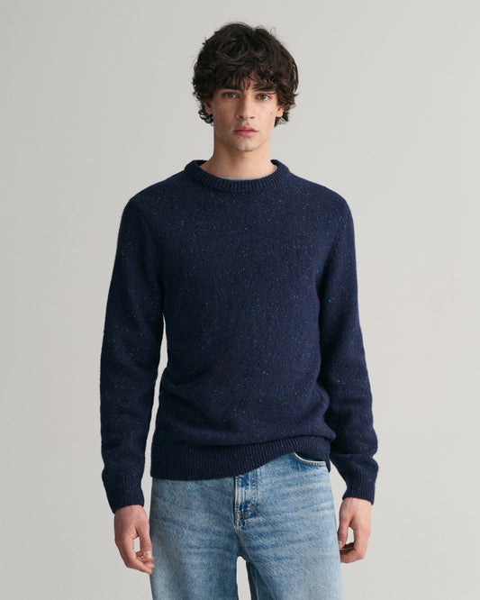 EVENING BLUE, WOOL NEPS C-NECK, FRONT-VIEW BY GANT AU.