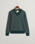TARTAN GREEN, MERINO JACQUARD V-NECK, FLAT-LAY BY GANT AU.