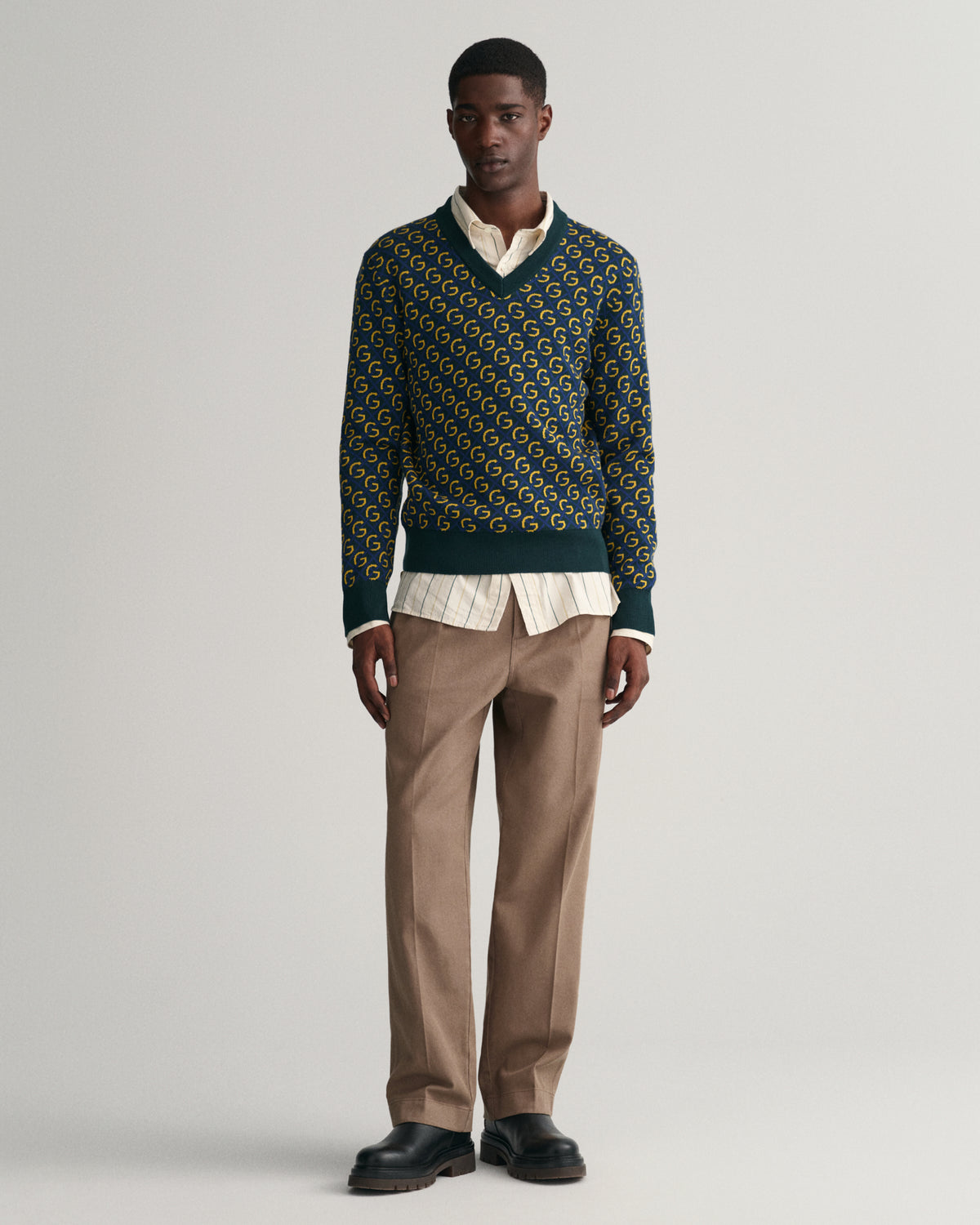 TARTAN GREEN, MERINO JACQUARD V-NECK BY GANT AU.