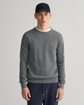 DARK GREY MELANGE, COTTON PIQUE C-NECK, FRONT-VIEW BY GANT AU.