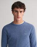 DENIM BLUE MELANGE, COTTON PIQUE C-NECK, CLOSE-UP BY GANT AU.