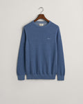 DENIM BLUE MELANGE, COTTON PIQUE C-NECK, FLAT-LAY BY GANT AU.