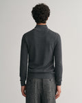 ANTRACIT MELANGE, COTTON PIQUE HALF ZIP, BACK-VIEW BY GANT AU.
