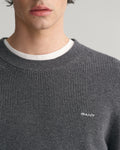 ANTRACIT MELANGE, COTTON WOOL RIB C-NECK, CLOSE-UP BY GANT AU.