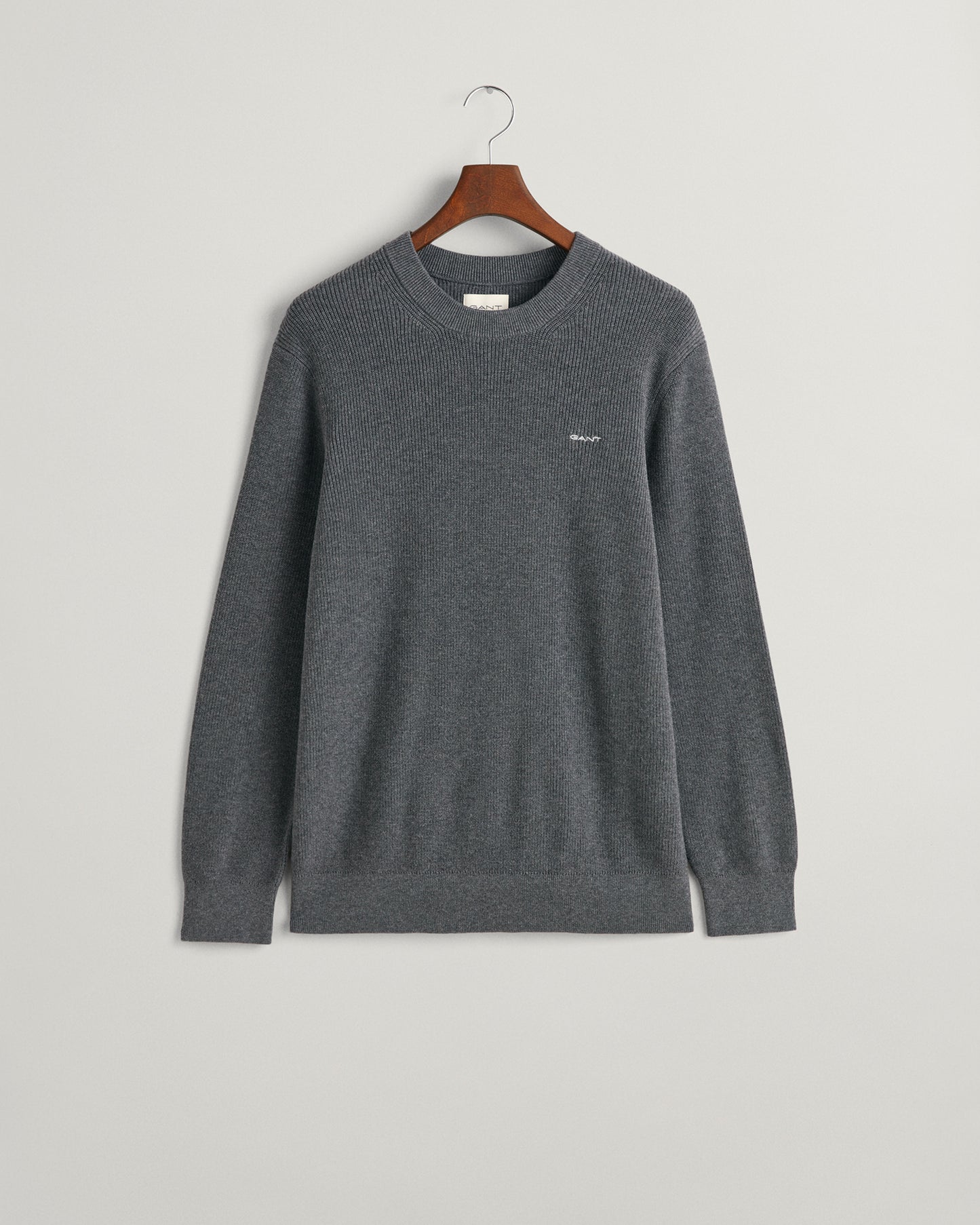 ANTRACIT MELANGE, COTTON WOOL RIB C-NECK, FLAT-LAY BY GANT AU.