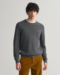 ANTRACIT MELANGE, COTTON WOOL RIB C-NECK, FRONT-VIEW BY GANT AU.