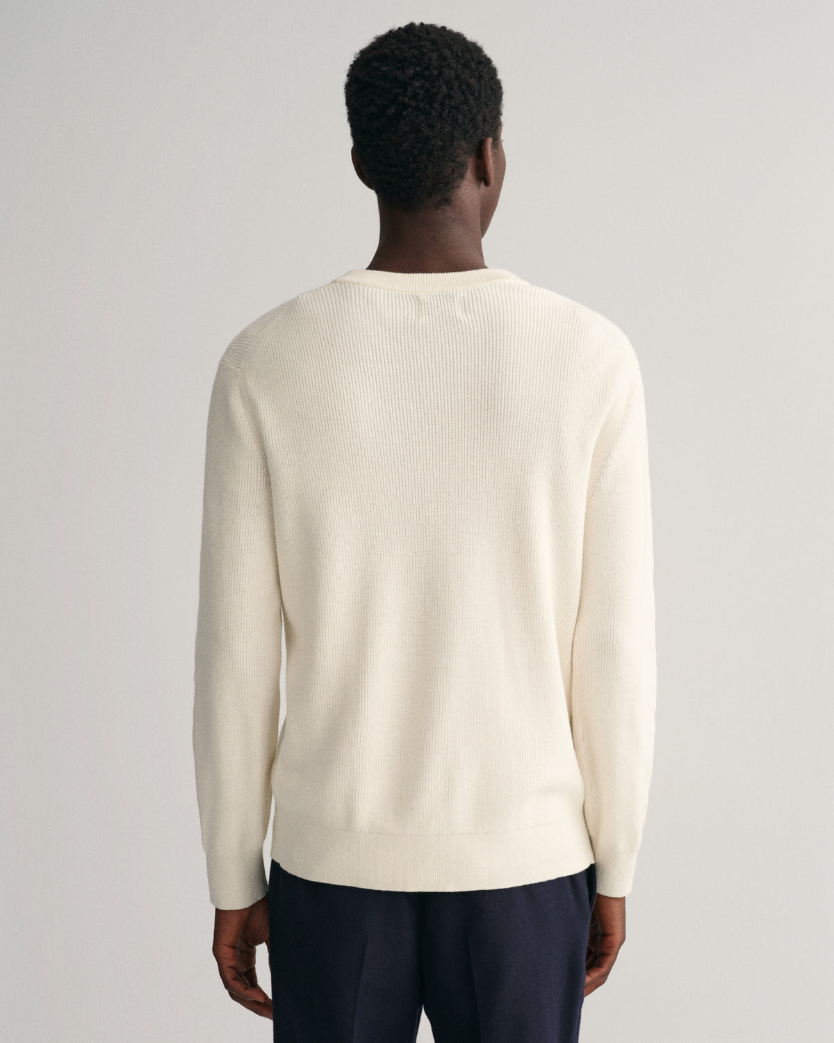 CREAM, COTTON WOOL RIB C-NECK, BACK-VIEW BY GANT AU.