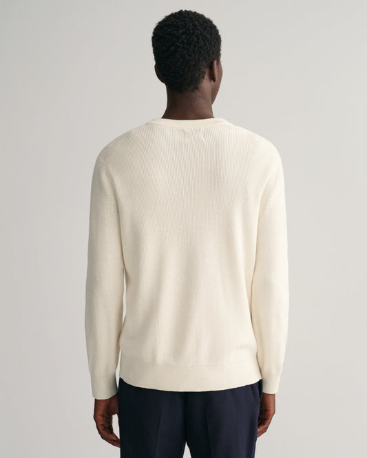 CREAM, COTTON WOOL RIB C-NECK, BACK-VIEW BY GANT AU.