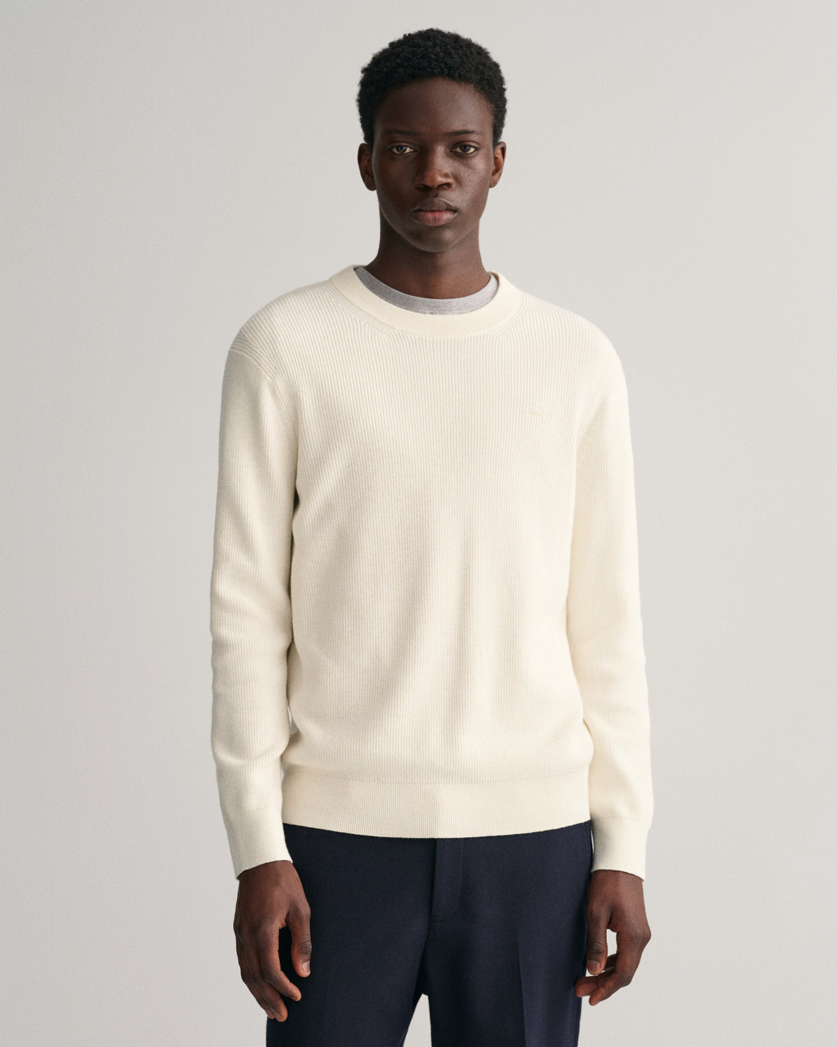 CREAM, COTTON WOOL RIB C-NECK, FRONT-VIEW BY GANT AU.