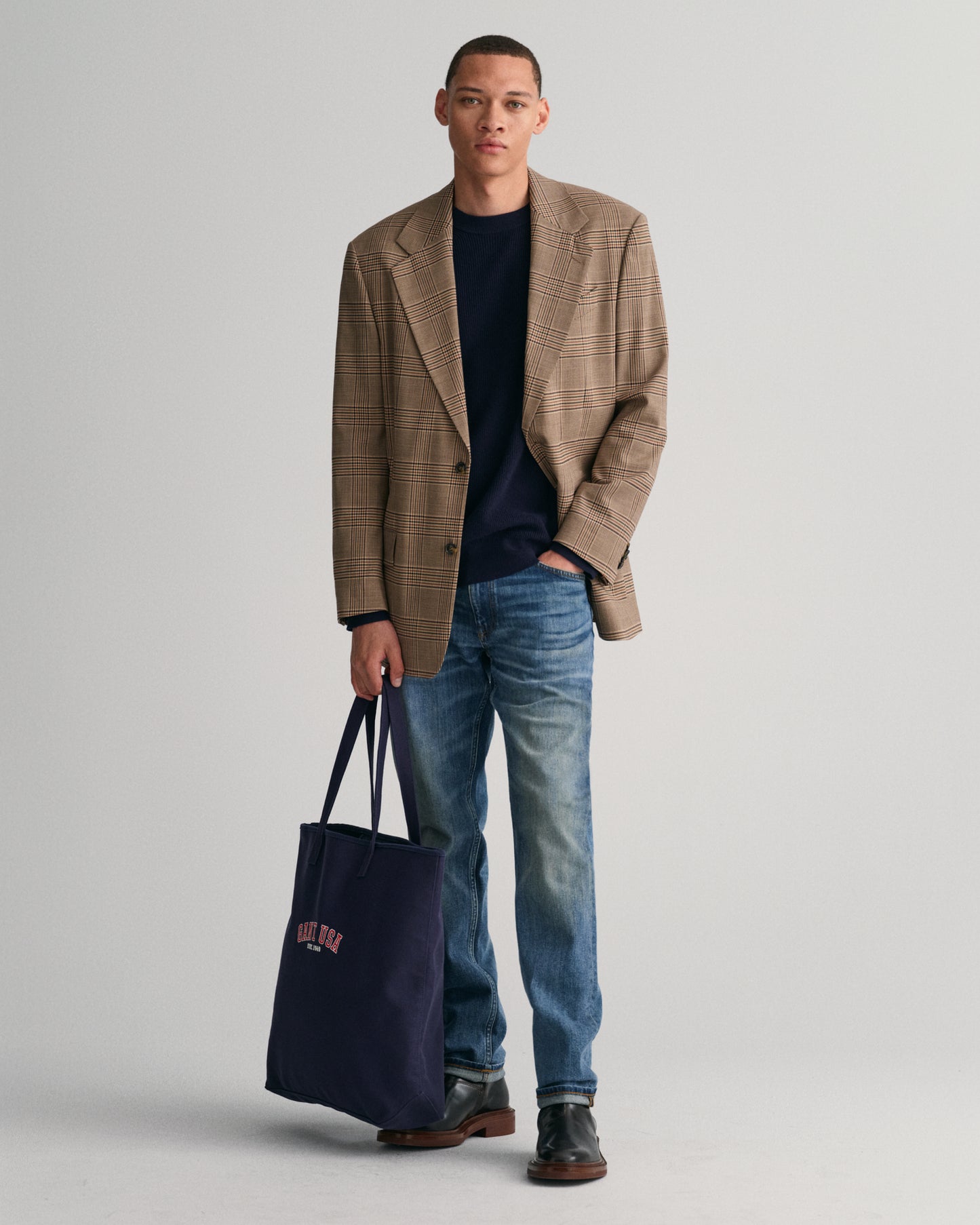 EVENING BLUE, COTTON WOOL RIB C-NECK BY GANT AU.