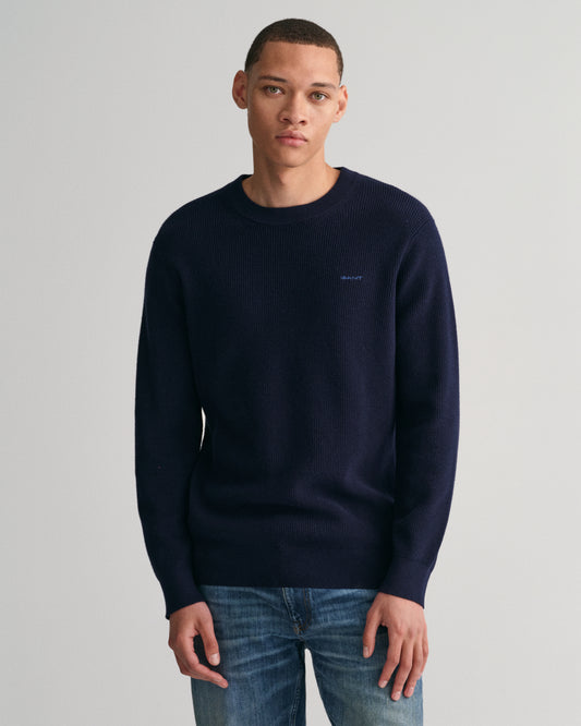 EVENING BLUE, COTTON WOOL RIB C-NECK, FRONT-VIEW BY GANT AU.