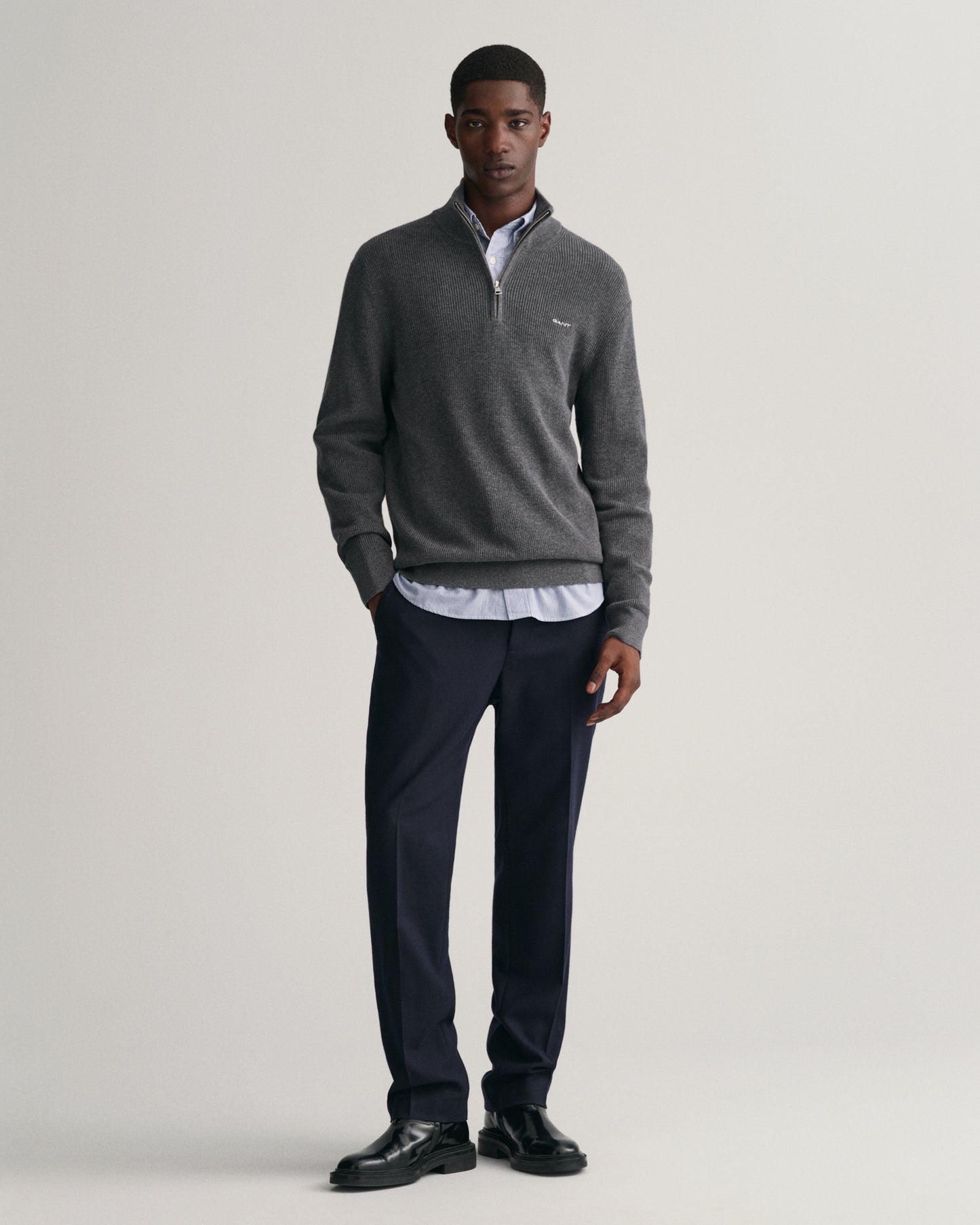 ANTRACIT MELANGE, COTTON WOOL RIB HZ BY GANT AU.