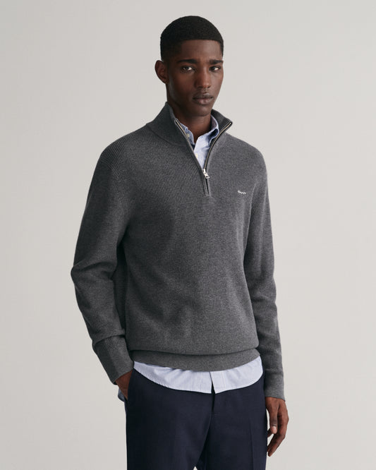 ANTRACIT MELANGE, COTTON WOOL RIB HZ, FRONT-VIEW BY GANT AU.