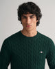 TARTAN GREEN, COTTON CABLE C-NECK, CLOSE-UP BY GANT AU.
