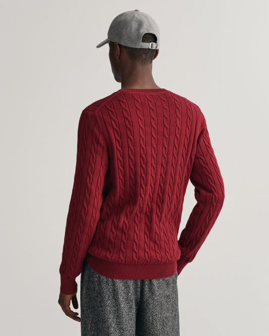 PLUMPED RED, COTTON CABLE C-NECK, BACK-VIEW BY GANT AU.