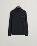 BLACK, COTTON CABLE TURTLE NECK, FLAT-LAY BY GANT AU.