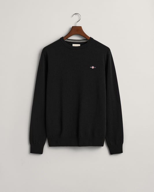 BLACK, SUPERFINE LAMBSWOOL C-NECK, FLAT-LAY BY GANT AU.