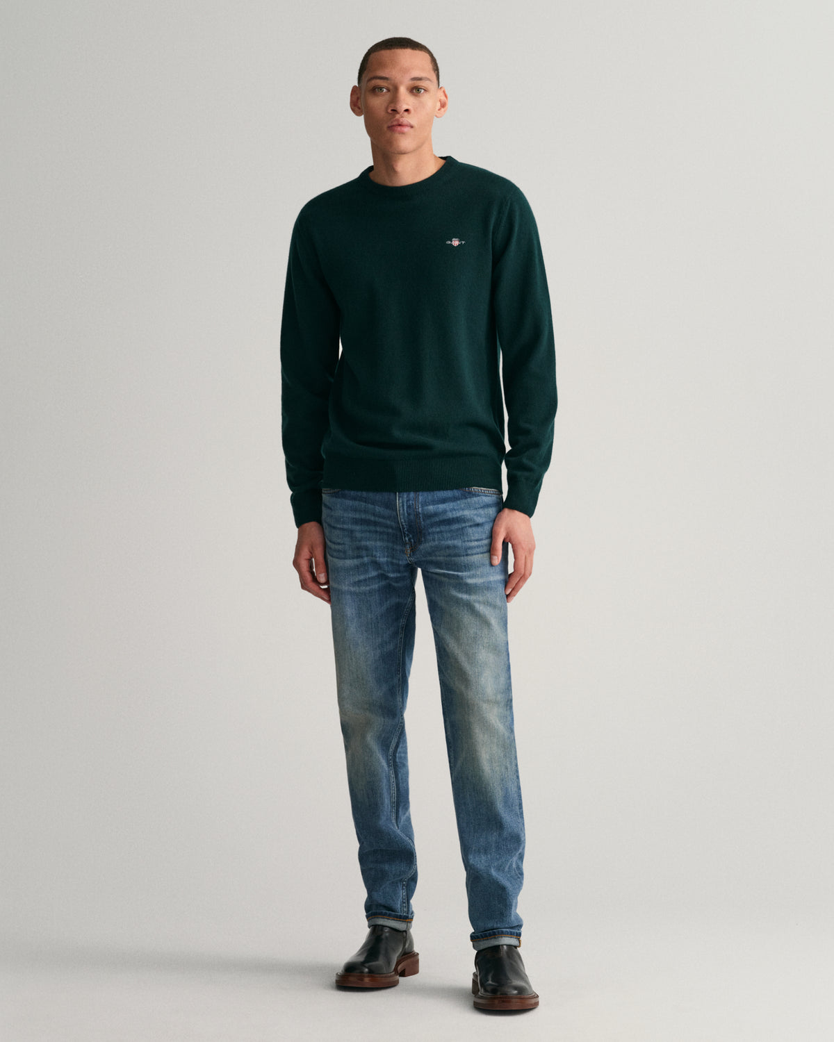 TARTAN GREEN, SUPERFINE LAMBSWOOL C-NECK BY GANT AU.