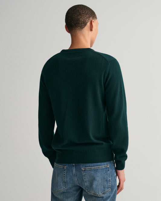 TARTAN GREEN, SUPERFINE LAMBSWOOL C-NECK, BACK-VIEW BY GANT AU.