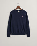 DARK NAVY MELANGE, SUPERFINE LAMBSWOOL C-NECK, FLAT-LAY BY GANT AU.