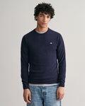 DARK NAVY MELANGE, SUPERFINE LAMBSWOOL C-NECK, FRONT-VIEW BY GANT AU.