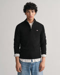 BLACK, SUPERFINE LAMBSWOOL HALF ZIP, FRONT-VIEW BY GANT AU.