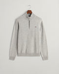GREY MELANGE, SUPERFINE LAMBSWOOL HALF ZIP, FLAT-LAY BY GANT AU.