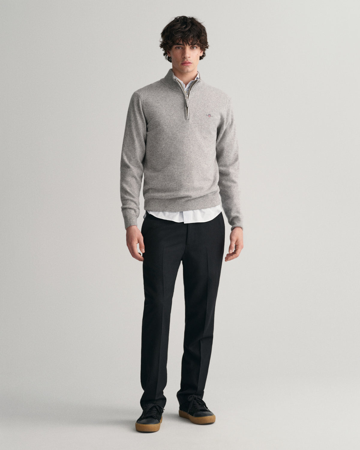 GREY MELANGE, SUPERFINE LAMBSWOOL HALF ZIP BY GANT AU.